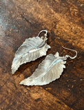 Solid Silver Engraved Feather Earrings