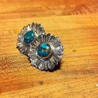 Silver and Turquoise engraved post earrings