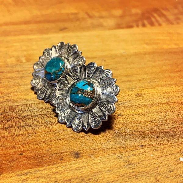 Silver and Turquoise engraved post earrings