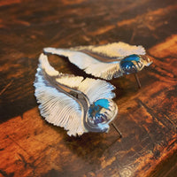 Post Earrings-Silver Feather with Round Turquoise